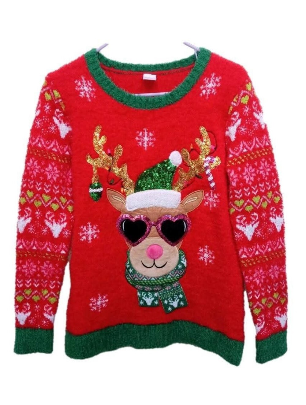 Christmas SWEATER XXL Reindeer Glitzy Sequins Party Winner